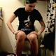 A skinny girl with tattoos and punky green hair records herself taking a runny shit into a toilet in 2 scenes. The first scene is somewhat blurry. The second scene features pissing from both ends. 720P HD. Over 5 minutes.